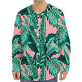 Teal Banana Leaves Pattern Print Long Sleeve Baseball Jersey