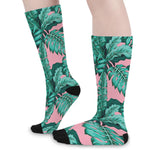 Teal Banana Leaves Pattern Print Long Socks