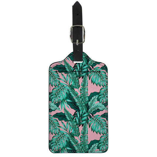 Teal Banana Leaves Pattern Print Luggage Tag