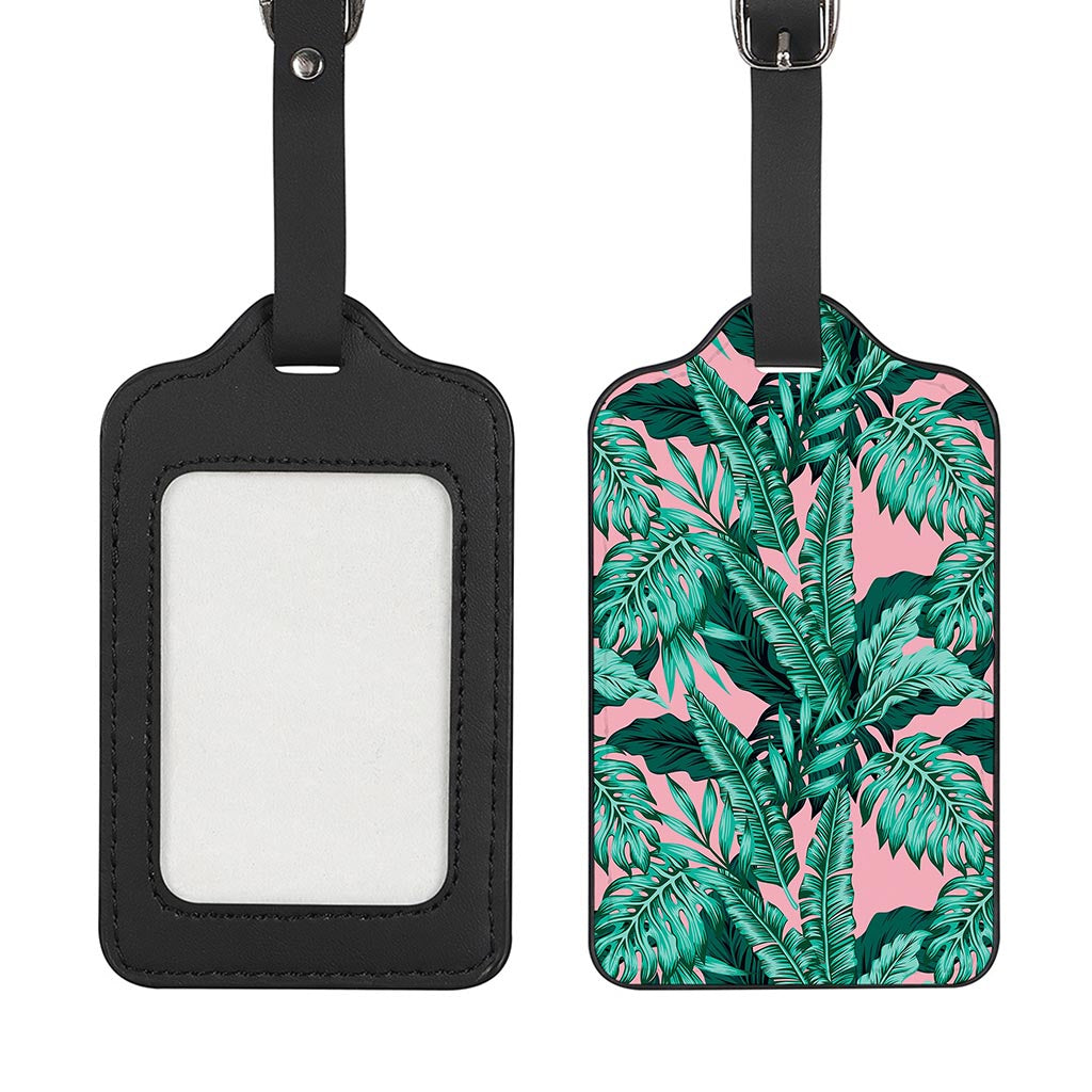 Teal Banana Leaves Pattern Print Luggage Tag