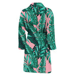 Teal Banana Leaves Pattern Print Men's Bathrobe