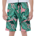 Teal Banana Leaves Pattern Print Men's Beach Shorts