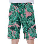 Teal Banana Leaves Pattern Print Men's Beach Shorts
