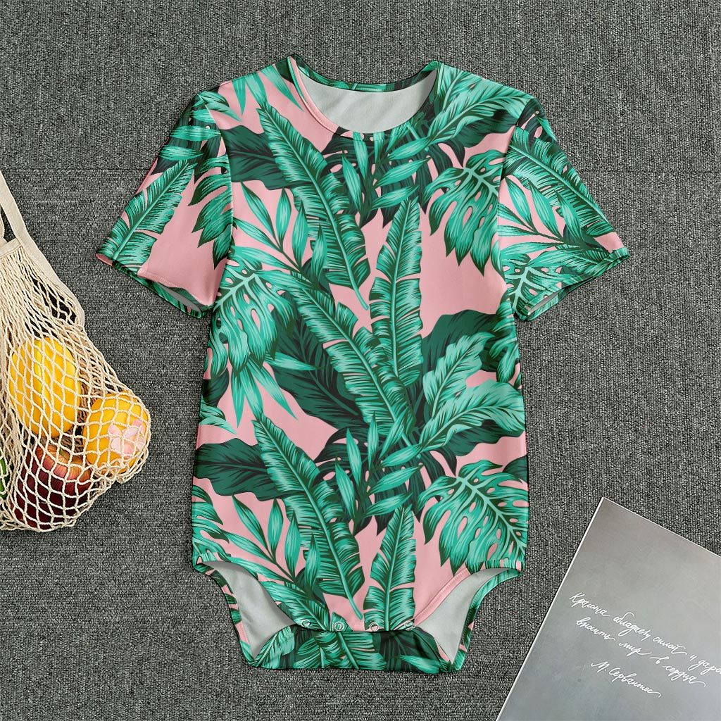 Teal Banana Leaves Pattern Print Men's Bodysuit