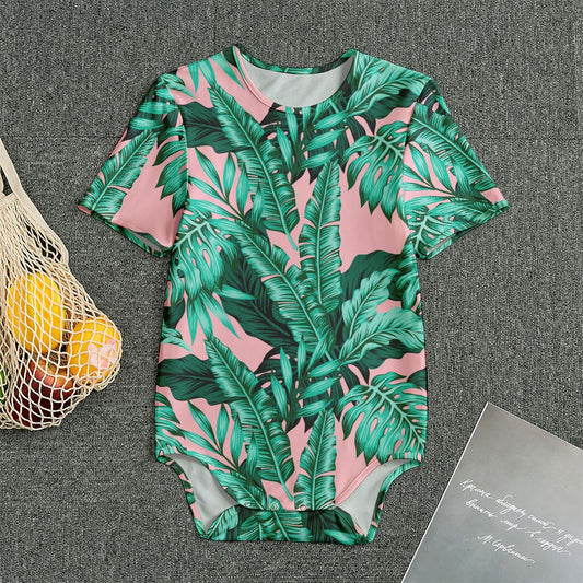 Teal Banana Leaves Pattern Print Men's Bodysuit
