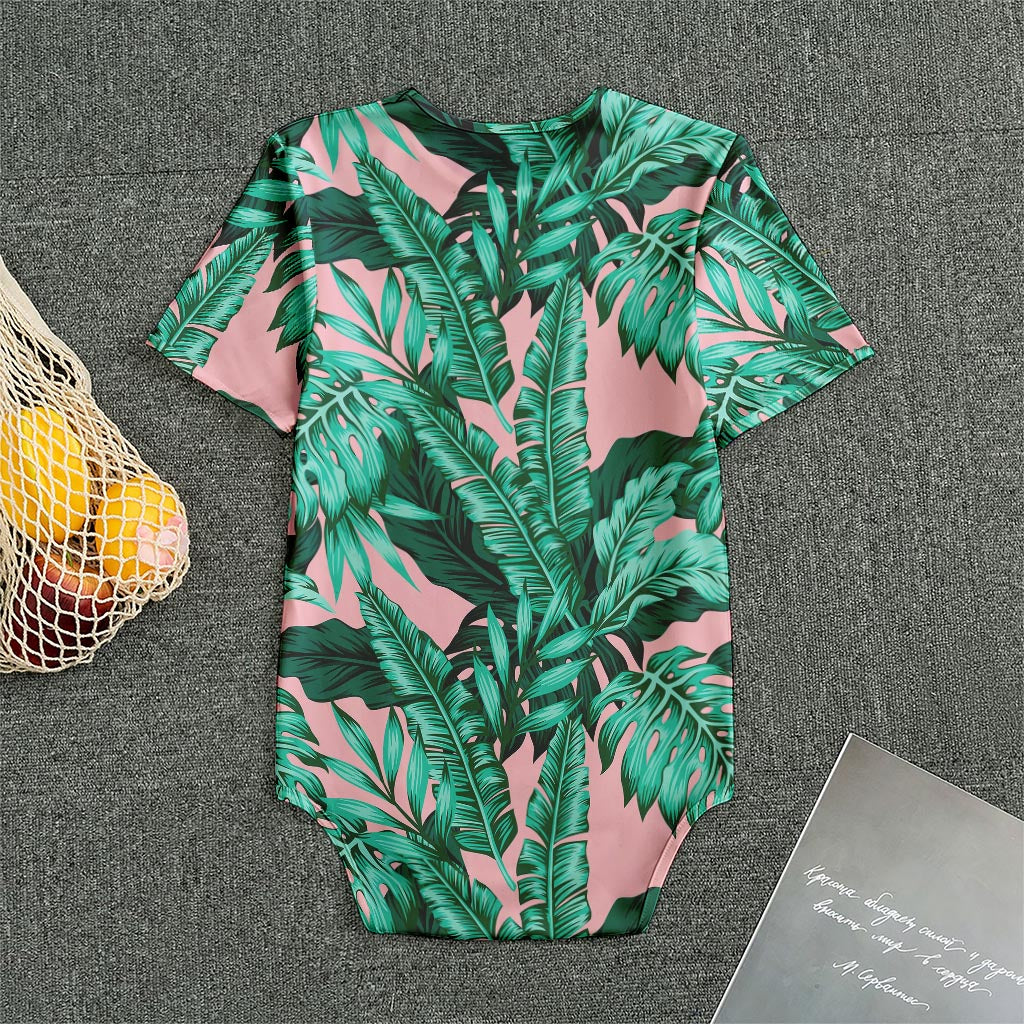 Teal Banana Leaves Pattern Print Men's Bodysuit