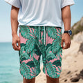 Teal Banana Leaves Pattern Print Men's Cargo Shorts