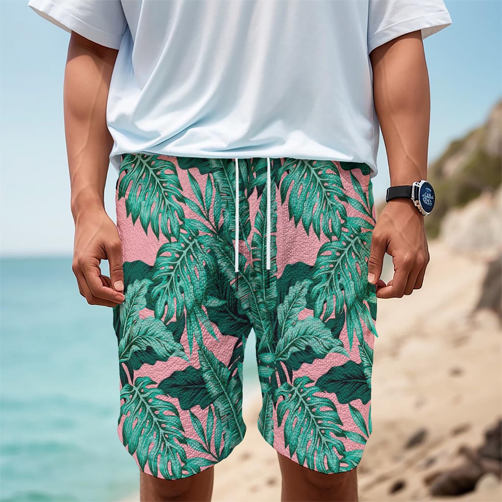 Teal Banana Leaves Pattern Print Men's Cargo Shorts