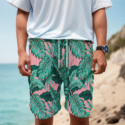 Teal Banana Leaves Pattern Print Men's Cargo Shorts