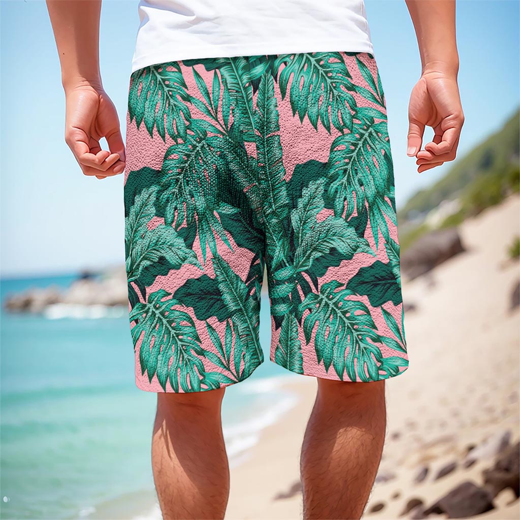 Teal Banana Leaves Pattern Print Men's Cargo Shorts