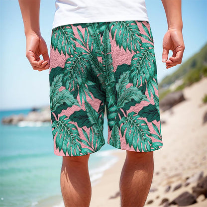 Teal Banana Leaves Pattern Print Men's Cargo Shorts