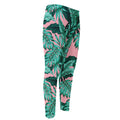Teal Banana Leaves Pattern Print Men's Compression Pants