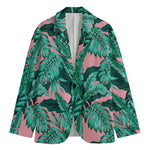 Teal Banana Leaves Pattern Print Men's Cotton Blazer