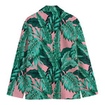 Teal Banana Leaves Pattern Print Men's Cotton Blazer