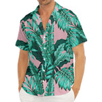 Teal Banana Leaves Pattern Print Men's Deep V-Neck Shirt