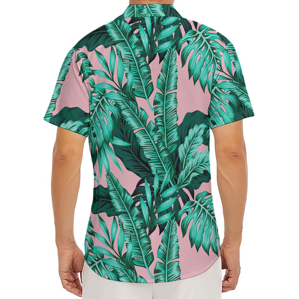 Teal Banana Leaves Pattern Print Men's Deep V-Neck Shirt