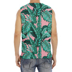 Teal Banana Leaves Pattern Print Men's Fitness Tank Top
