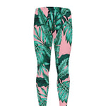 Teal Banana Leaves Pattern Print Men's leggings