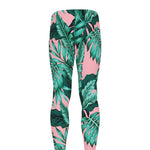 Teal Banana Leaves Pattern Print Men's leggings