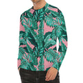 Teal Banana Leaves Pattern Print Men's Long Sleeve Rash Guard