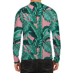 Teal Banana Leaves Pattern Print Men's Long Sleeve Rash Guard