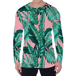 Teal Banana Leaves Pattern Print Men's Long Sleeve T-Shirt