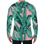 Teal Banana Leaves Pattern Print Men's Long Sleeve T-Shirt