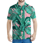 Teal Banana Leaves Pattern Print Men's Polo Shirt