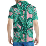 Teal Banana Leaves Pattern Print Men's Polo Shirt