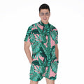 Teal Banana Leaves Pattern Print Men's Romper