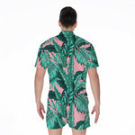 Teal Banana Leaves Pattern Print Men's Rompers