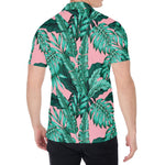 Teal Banana Leaves Pattern Print Men's Shirt