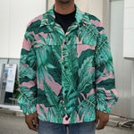 Teal Banana Leaves Pattern Print Men's Shirt Jacket