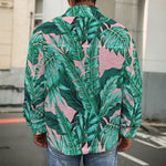 Teal Banana Leaves Pattern Print Men's Shirt Jacket