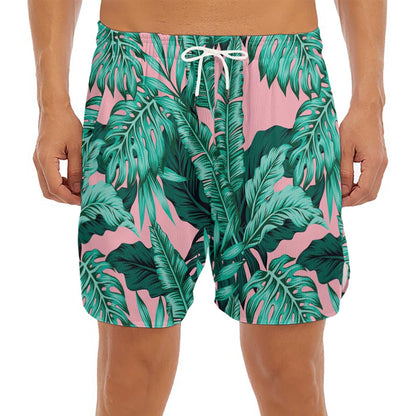 Teal Banana Leaves Pattern Print Men's Split Running Shorts