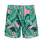Teal Banana Leaves Pattern Print Men's Sports Shorts