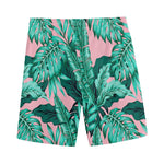 Teal Banana Leaves Pattern Print Men's Sports Shorts