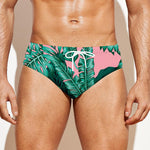 Teal Banana Leaves Pattern Print Men's Swim Briefs