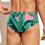 Teal Banana Leaves Pattern Print Men's Swim Briefs