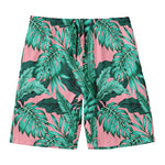 Teal Banana Leaves Pattern Print Men's Swim Trunks