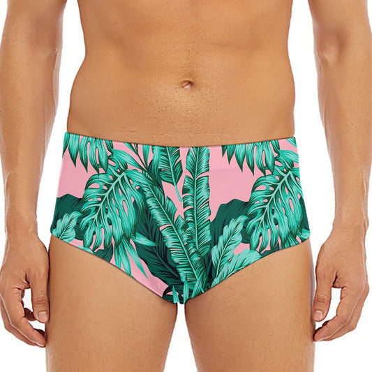 Teal Banana Leaves Pattern Print Men's Triangle Swim Briefs