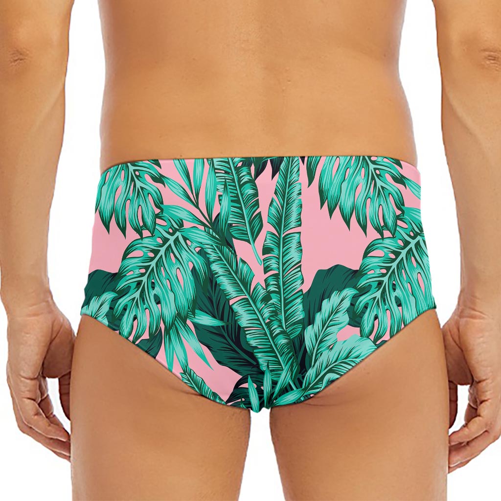Teal Banana Leaves Pattern Print Men's Triangle Swim Briefs