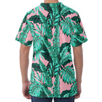 Teal Banana Leaves Pattern Print Men's Velvet T-Shirt