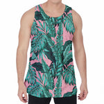 Teal Banana Leaves Pattern Print Men's Velvet Tank Top