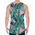 Teal Banana Leaves Pattern Print Men's Velvet Tank Top