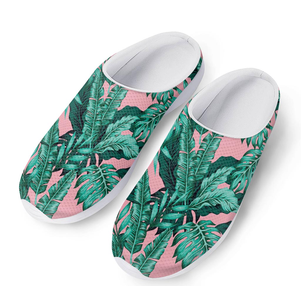 Teal Banana Leaves Pattern Print Mesh Casual Shoes