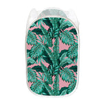 Teal Banana Leaves Pattern Print Mesh Laundry Hamper