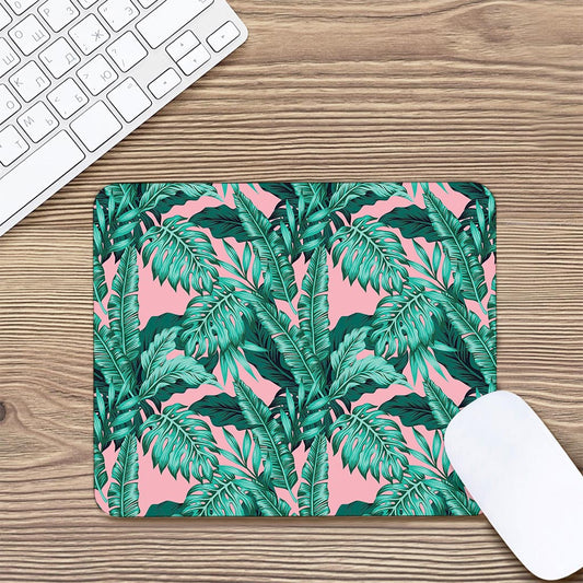 Teal Banana Leaves Pattern Print Mouse Pad