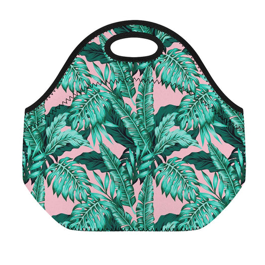 Teal Banana Leaves Pattern Print Neoprene Lunch Bag