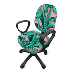 Teal Banana Leaves Pattern Print Office Chair Cover